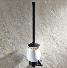 Oil Rubbed Bronze Wall Mounted Toilet Brush set With Ceramic Cup Holder Qba448