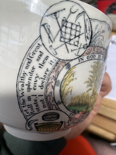 Bauernarme, antike übergroße Tasse + Untertasse, Adams England, Staffordshire - Bild 9 von 12