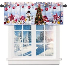 Christmas Window Valances Snowflake Snowman with Christmas Tree Valance Kitch...