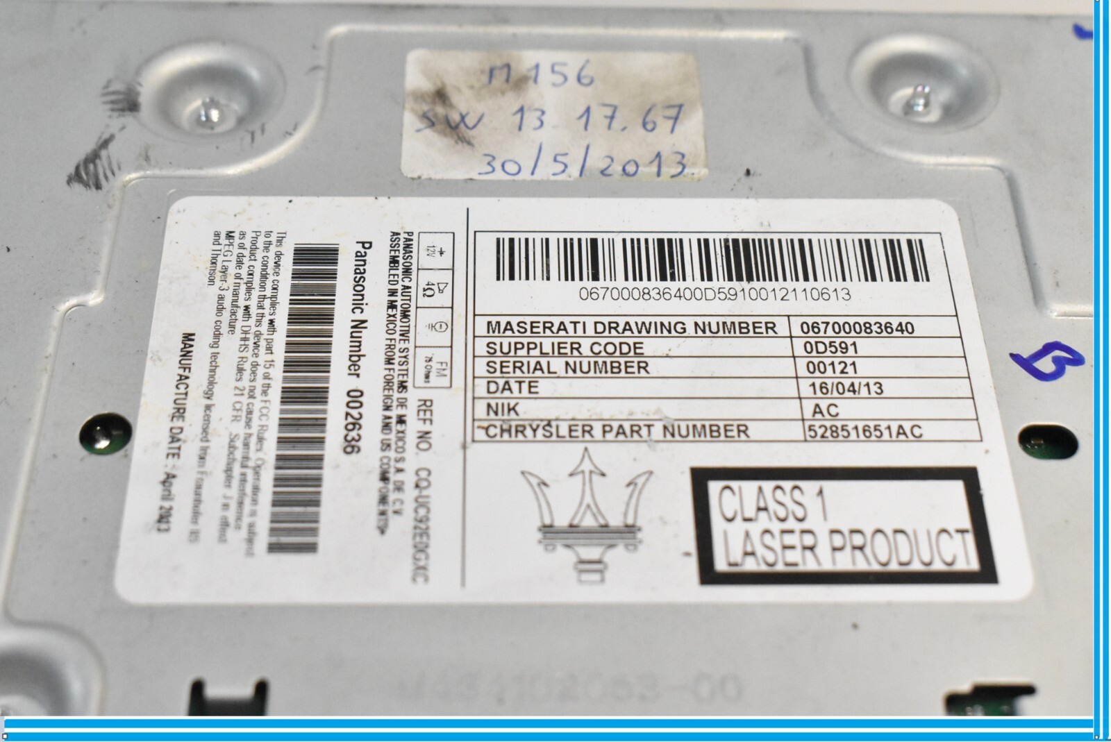 14-17 MASERATI QUATTROPORTE NAVIGATION HEAD UNIT CD CHANGER PLAYER 670008364 OEM