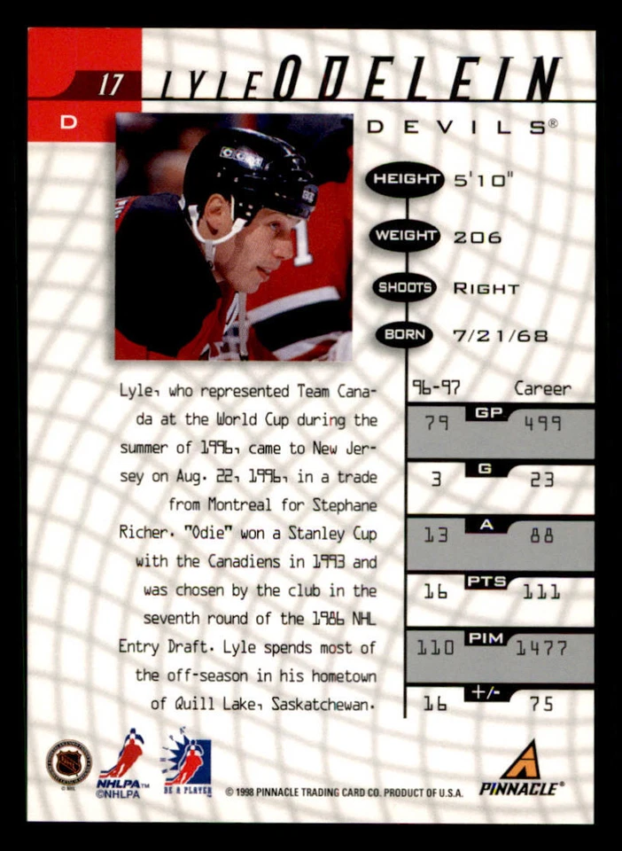 1997-98 Be A Player AUTO #17 Lyle Odelein - Image 2 of 2