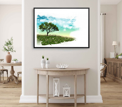 3D Tree Print, Meadow Wall Art, Landscape Framed Vector Design Wall Art, Vector