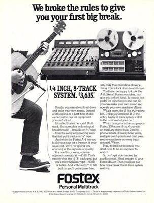 vtg 80s FOSTEX PERSONAL MULTITRACK MAGAZINE PRINT AD 1/4 inch 8 Track Studio Ad