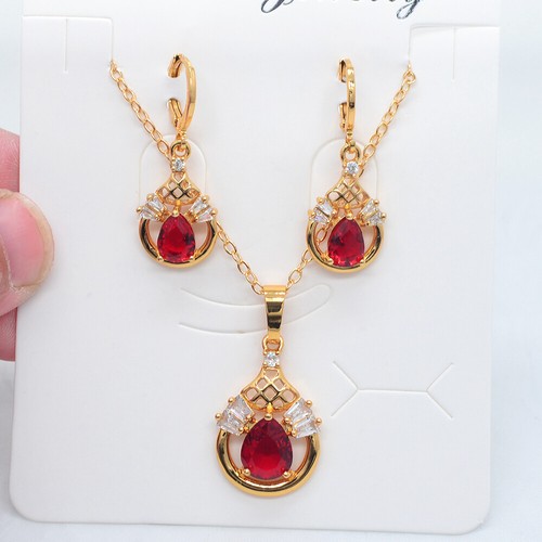 18K Yellow Gold Filled Women Green Mystic Topaz Water Drop Jewelry Set - Picture 6 of 8
