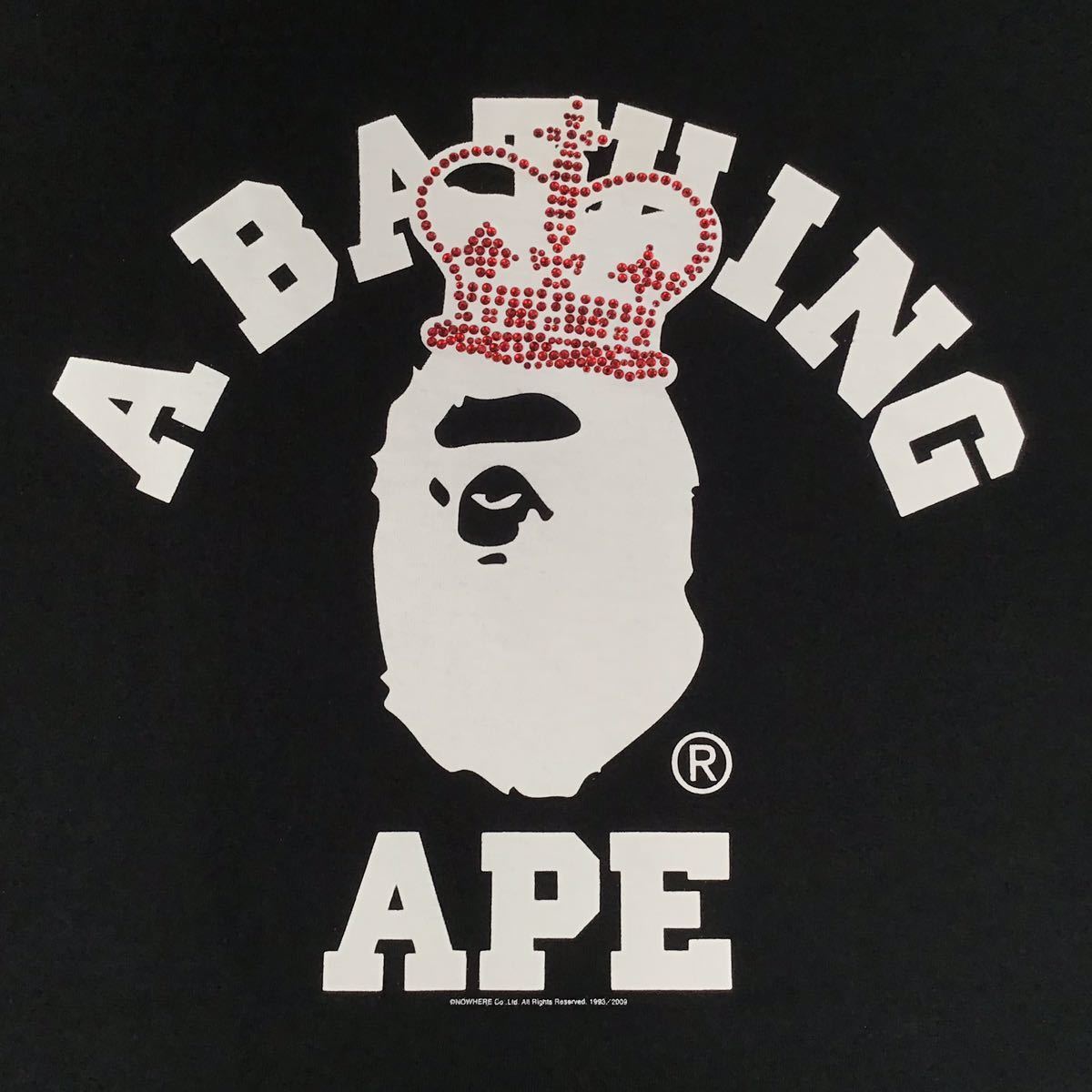 BAPE Red Swarovski Crown College Logo T-shirt Black A