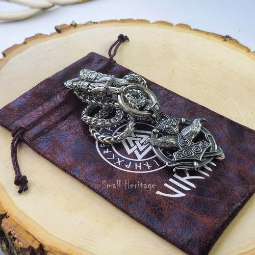 Odin's Huginn and Muninn Ravens Necklace - Stainless Steel Norse Pendant Chain - Picture 2 of 8