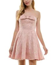 City Studios Juniors' Bow-Neck Embroidered-Sequin Dress, Blush Rose, 3/4