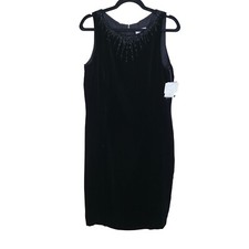 NWT Liz Claiborne Womens Velvet Dress Size 10 Beaded Party Cocktail Black Silk