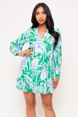 mint green flare dress V-Neck Pleated Chiffon Fit-and-Flare Midi Dress in Mint Green