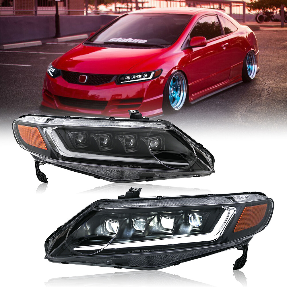 Pair LED Projector Headlight For Honda Civic FD2 2006-2011 Head