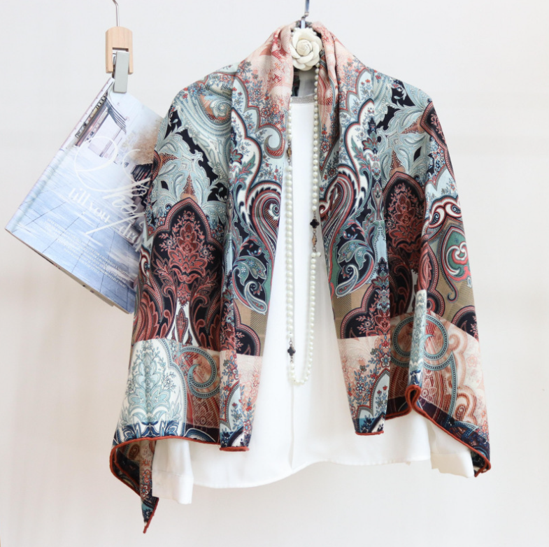 Cashew Print 70% Cashmere 30% Silk Bandana Wrap Double Face Scarf 135X135cm NEW