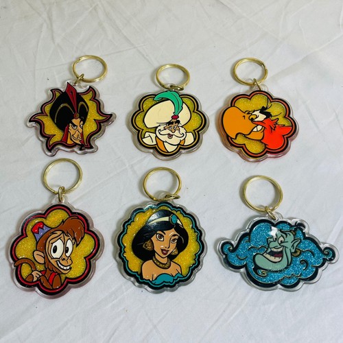 Disney Aladdin Vintage Keychain Lot of 6 Jafar Jasmine Genie Abu Iago Sultan