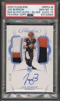 2020 Flawless Joe Burrow Dual Patch Auto Rookie RPA Silver /20 PSA 10/10 LOW POP
