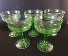 5-Vintage Anchor Hocking Circle Optic Uranium Green Glass Stemmed Champagne Cups