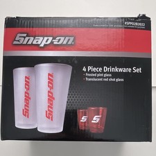 Snap-on 4-Piece Drinkware Set Frosted Pint Glasses & Red Shot Glasses 2022