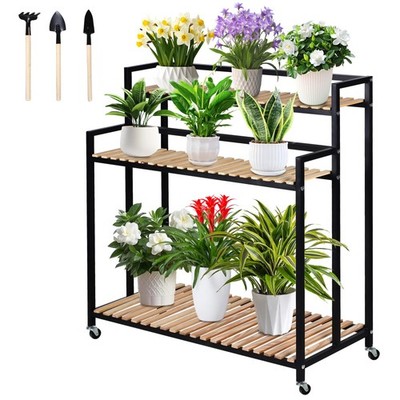 3Tier Metallisches Pflanzenregal Klappregal mit Rollen   platzsparendes Etage...