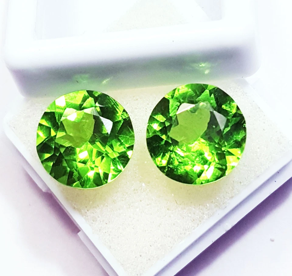 Loser Edelstein Natürlich Peridot 8 Zu 10 Karat Runde Form Paar Certified RL210 - Bild 3 von 4
