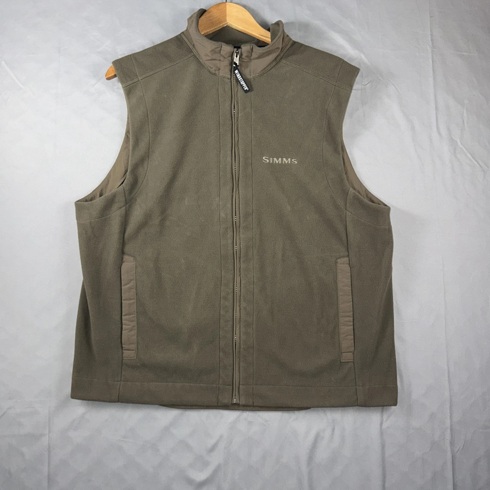 Simms Vest Mens Large Brown Fleece Windstopper Full Zip Outdoor Fishing USA Made