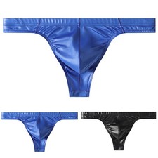 Men Slim Faux Leather G string Thong T Back Underwear Large Pouch M 2XL