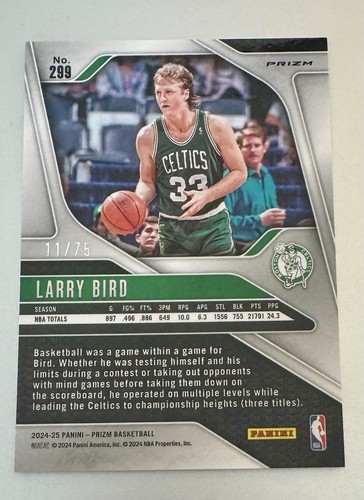 2024-25 Panini Prizm /75 Larry Bird Fast Break Pink #299 Boston Celtics Prizm ๐ - Picture 2 of 4
