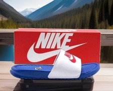 NEW Nike Benassi JDI Sandals Mens Blue White Red Slip On Slipper 343880 410 9-13
