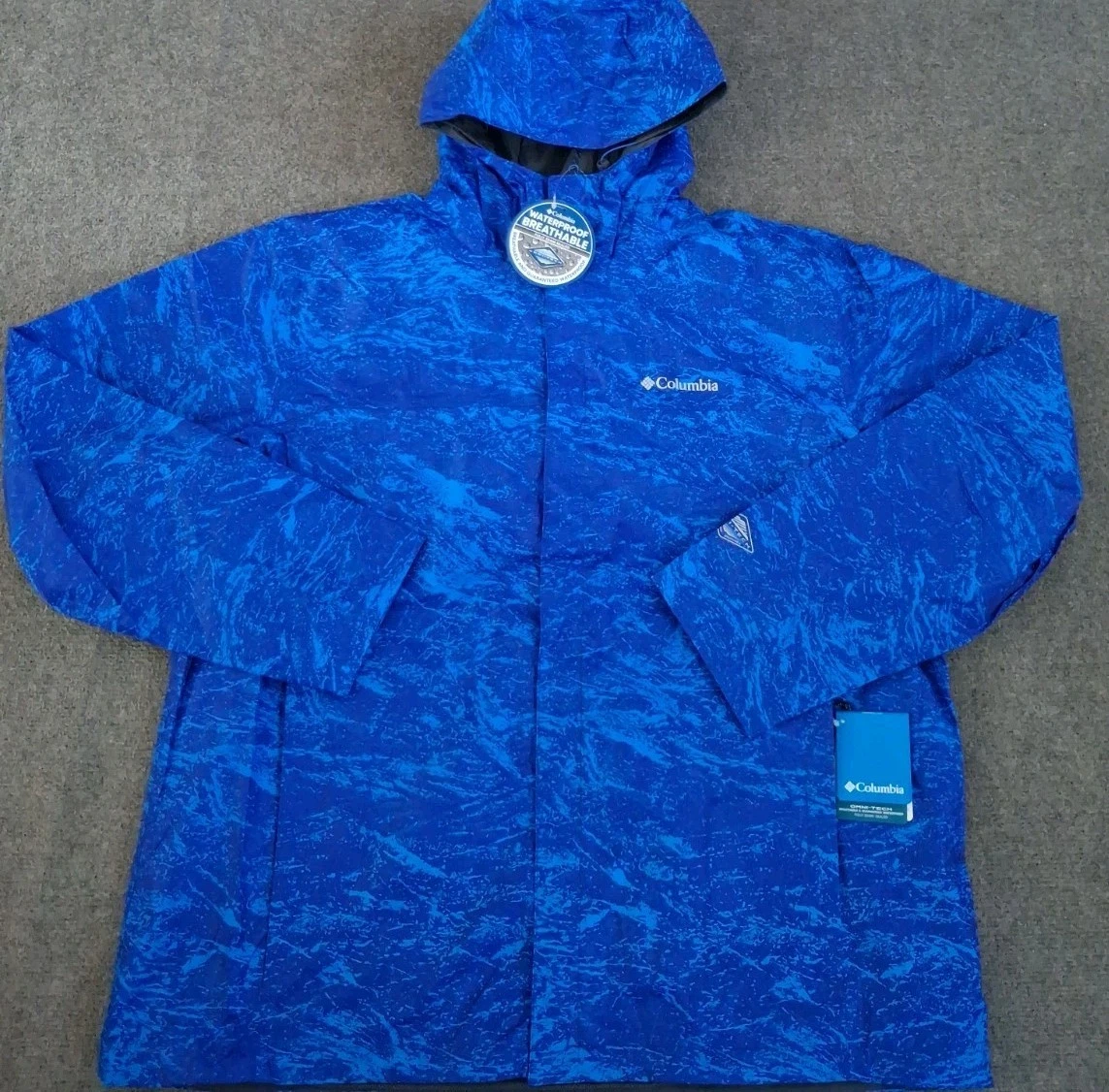Columbia Jacket Men's 2XL Watertight Printed Hooded Waterproof Blue Full Zip - product detail image 2
