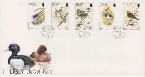 Unaddressed Jersey FDC First Day Cover 1992 Birds of Winter Set