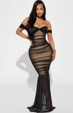 Francesca Mesh Gown Dress - Black/Combo - Size L - Fashion Nova - NWT