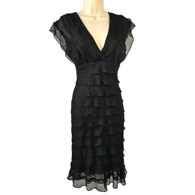 Max Studio Black Ruffle Dress Womens Small Tiered V Neck Flutter Sleeve Midi