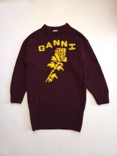 Ganni Oversized Logo Long Pullover Wool Knit Sweater Dress