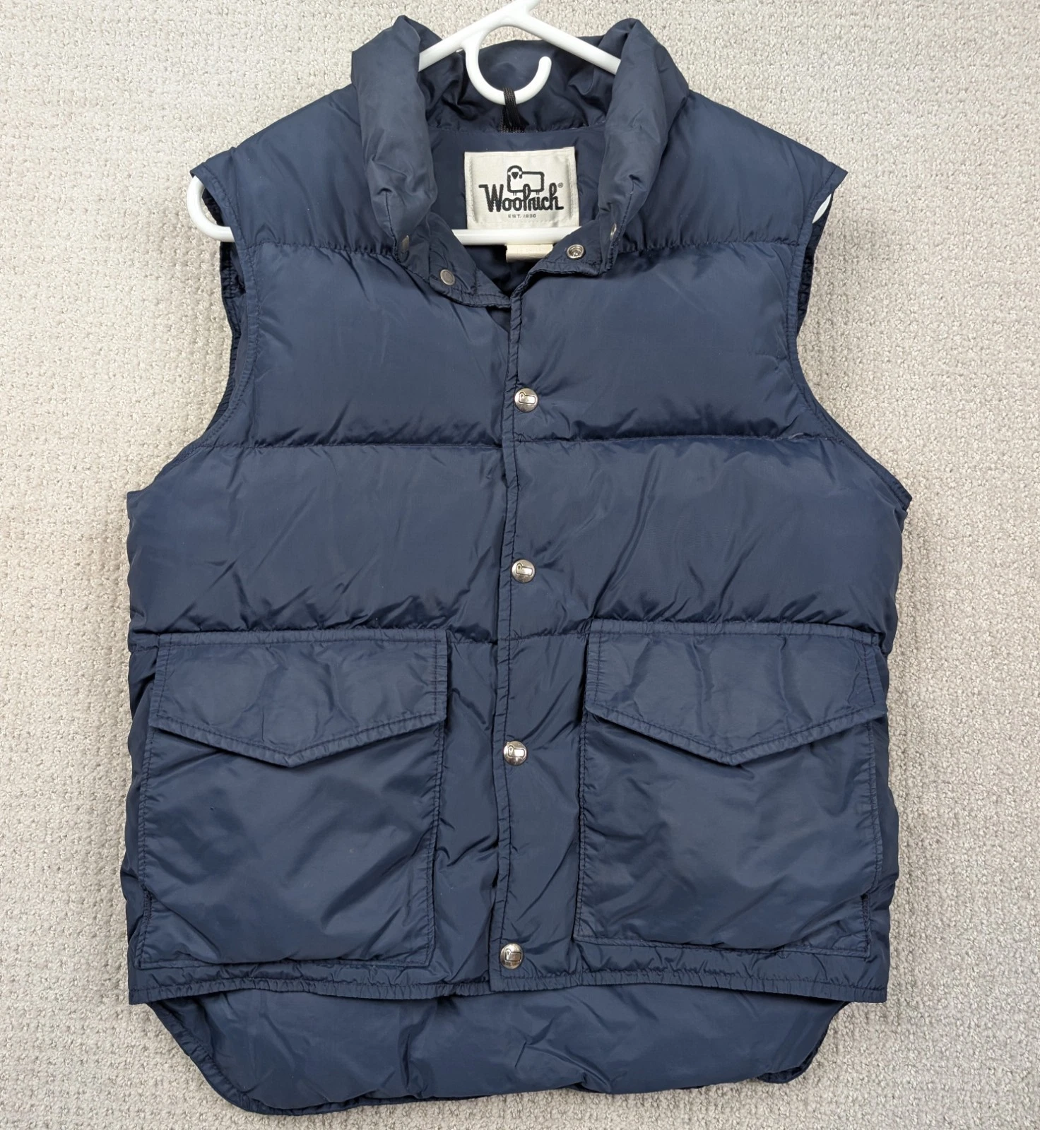 Vintage 70s/80s Woolrich Goose Down Puffer Vest Mens Small Navy Blue Made in USA