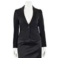 Kay Unger Black Croc Print Satin Tux-Style Evening Jacket / Blazer sz 8