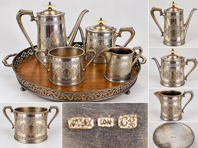 REED & BARTON CO Kaffee- & Teeservice versilbert mit Tablett, Kannen