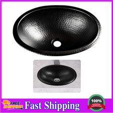 19103 Matte Black Hand Hammered Oval Drop-in Bathroom Vanity Sink 17 inches 
