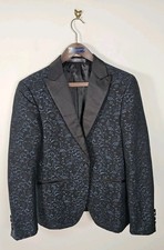 Giacca smoking uomo Zara blu navy floreale jacquard uomo UK 38 blazer testurizzato 