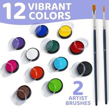 Blue Squid PRO Professional Face Painting Kit - 12 Color Palette with 2 -