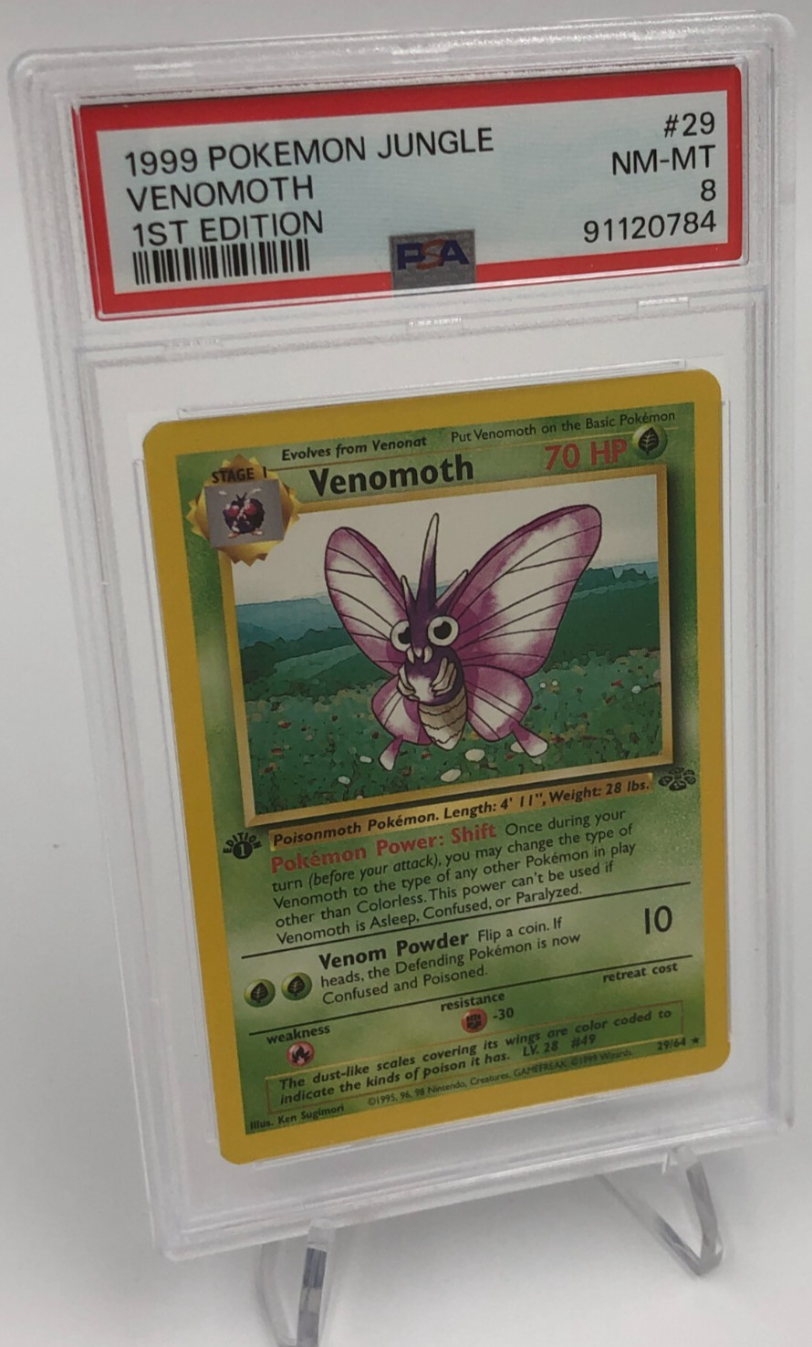 1999 POKEMON JUNGLE Trading Card VENOMOTH #29/64 1ST EDITION grade PSA NM-MT 8