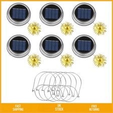 Solar Mason Jar Lid Light 20 LED String Warm White 2m 6 Pack with Hangers