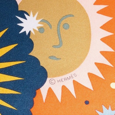 HERMES Carre 70 AU ROYAUME D'HELIOS Silk Scarf 2023AW Orange