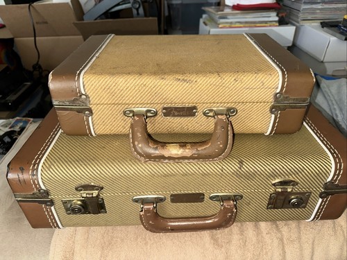 Vintage Tweed Fender USA Samt gefütterter Koffer Koffer 2er Set