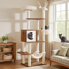 Wooden Cat Tree, 66.1 Cat Furniture with Scratching Posts, Modern Cat Tower wit