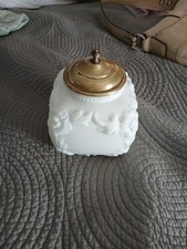 Vintage Milk Glass Container With Brass Lid