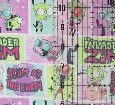 Custom 100% Cotton Woven Fabric Invader Zim Tv Show By The 1/4 Yard 9x56 Pastel