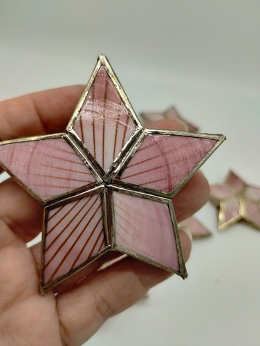 Rare Vintage Kurt Adler Pink Stained Glass Star Light Cover Ornaments Lot Of 8  - Picture 3 of 11
