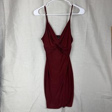 Windsor Dress Womens Small Red Twist Front V Neck Spaghetti Strap Bodycon Mini