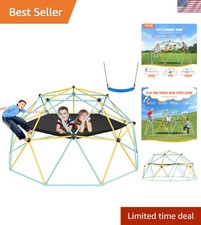 Climbing Dome, 10FT Geometric Dome Climber with Hammock and Swing, Jungle Gym...