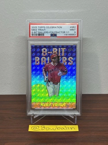 1/1 Topps Mike Trout Foilfractor 2025 Series 1 Celebration 8-Bit Ballers - PSA 9
