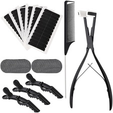Hair Extensions Tools Kit Tape Sealing Pliers Flat Surface Adhesive Tabs Black