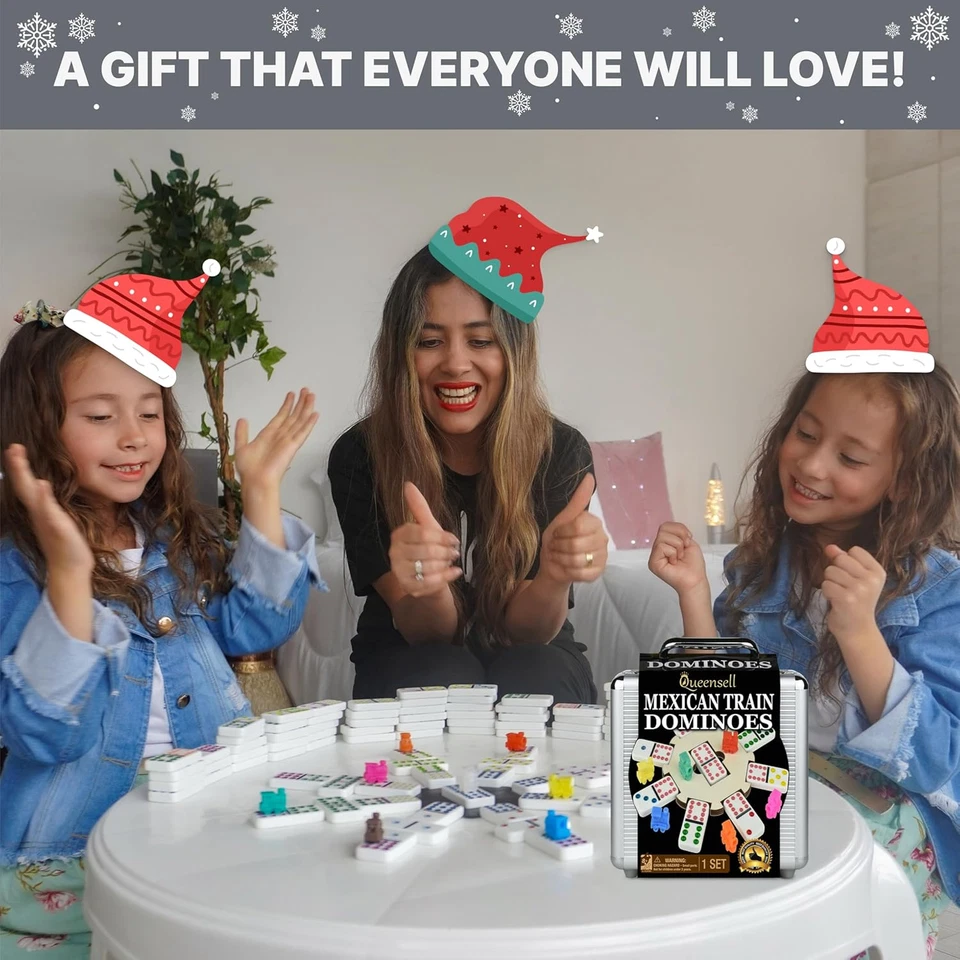 Juego de dominó de tren mexicano con cubo de madera, juegos de mesa de azulejos de dominó - doble 12  Foto 3 de 4