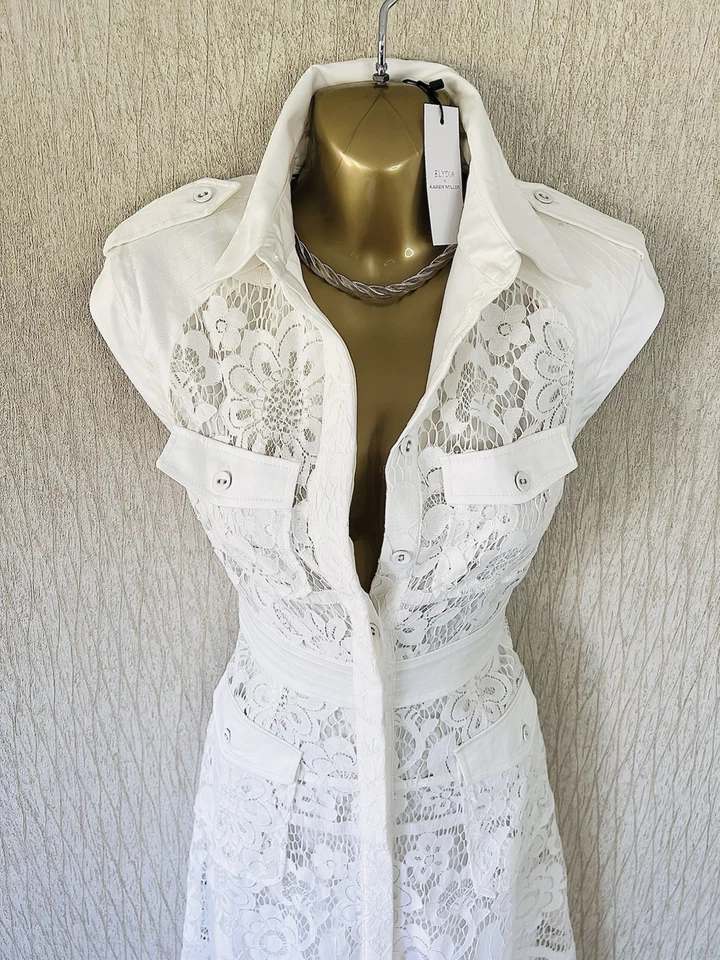 Exquisite Karen Millen New X Lydia White Lace Military Midi Dress UK16 Stunning - Image 4 of 4